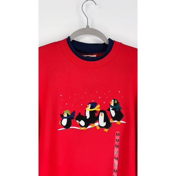 MCCC Sportswear Christmas Penguin Sweatshirt Womens Medium Red New Long Sleeve - Picture 2 of 7